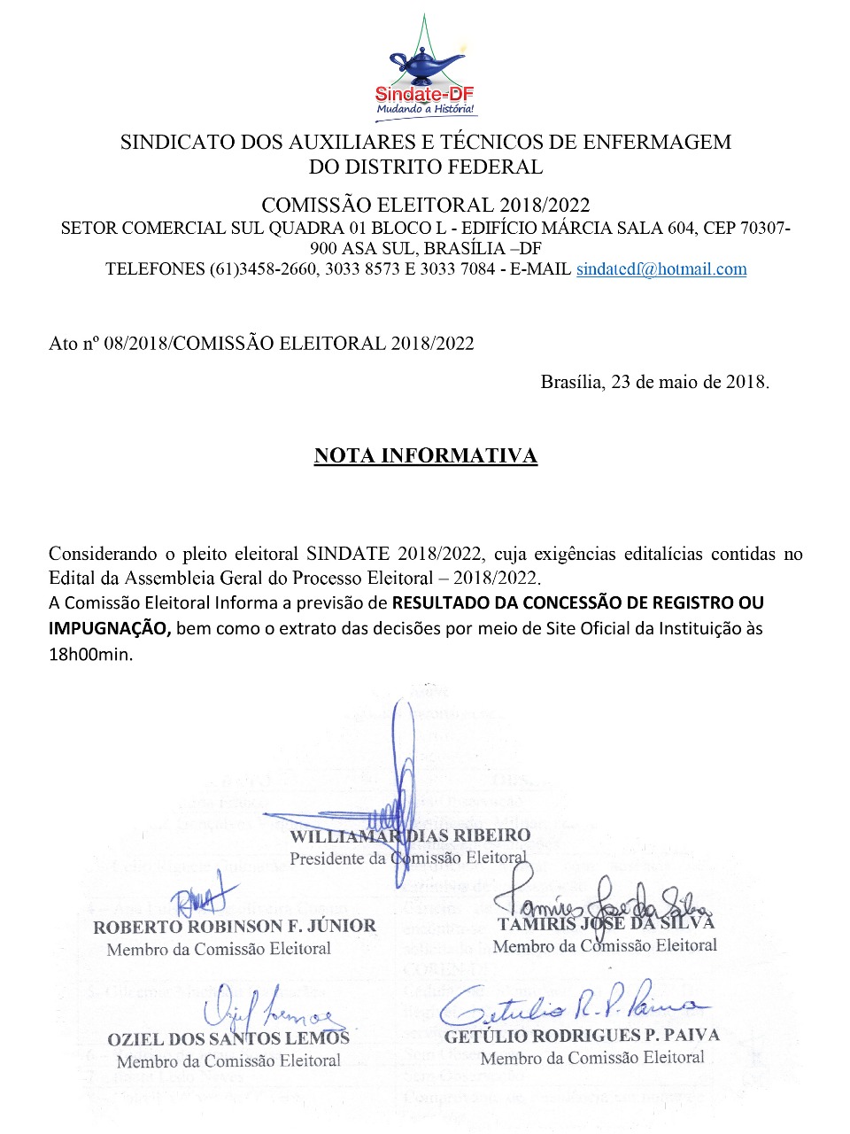 Nota Comissão Eleitoral