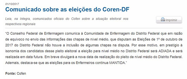 Sindate repudia erro no envio das informações da eleição do COREN-DF